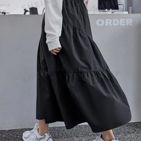 SHEIN DAZY Solid Ruffle Hem Skirt Black S - Picture 4 of 4